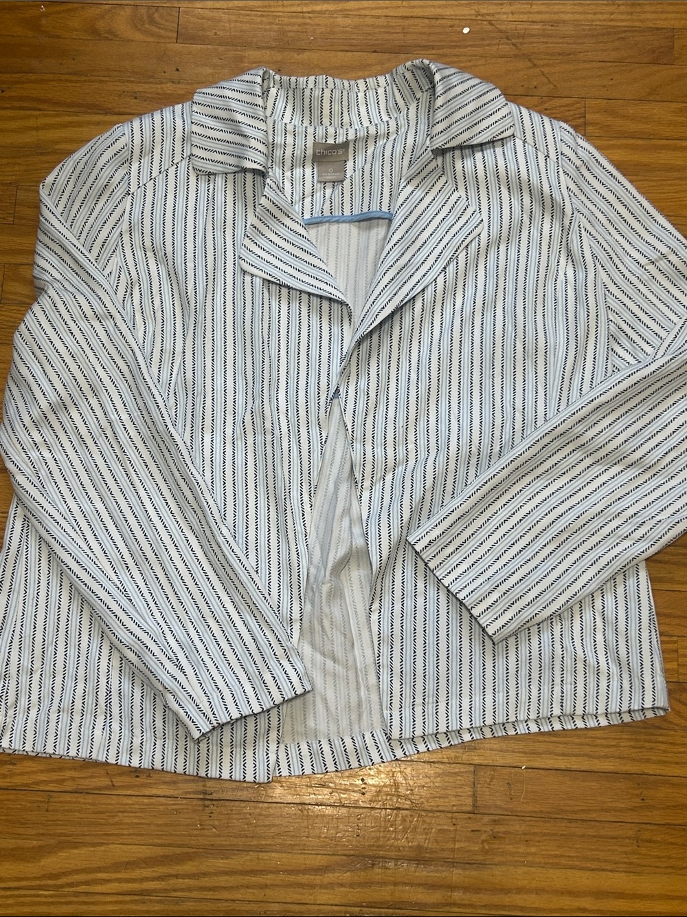 Chico's Cream and navy Striped open Jacket size 0 size XS
